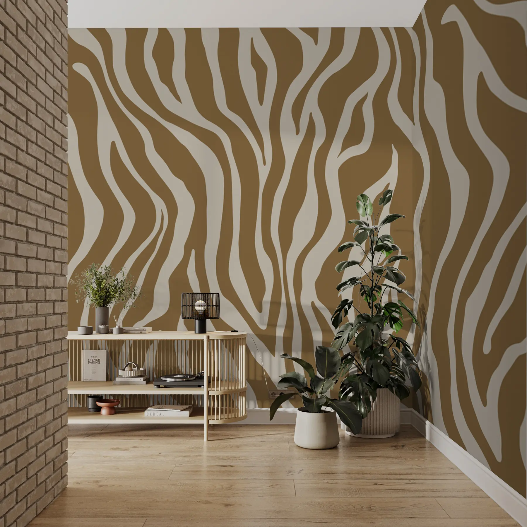 wall murals Векторски отисак коже зебре у браон и белим бојама u99173