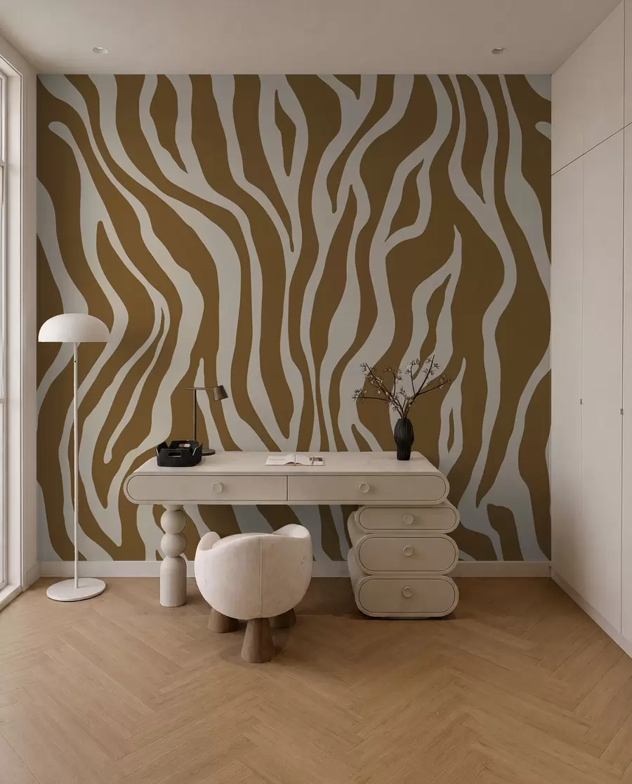wall murals Векторски отисак коже зебре у браон и белим бојама u99173